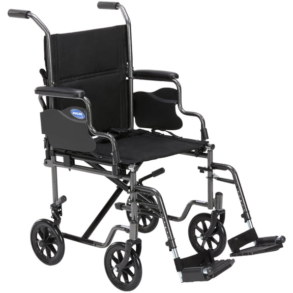 Invacare Transport Wheelchair w/19" Seat, Flip-Back Removable Arms, Seatbelt, Swing-Away Footrests - Black