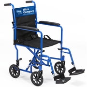 Invacare Transport Wheelchair w/19" Seat, Lightweight Foldable Chair, Swing Footrests - Blue