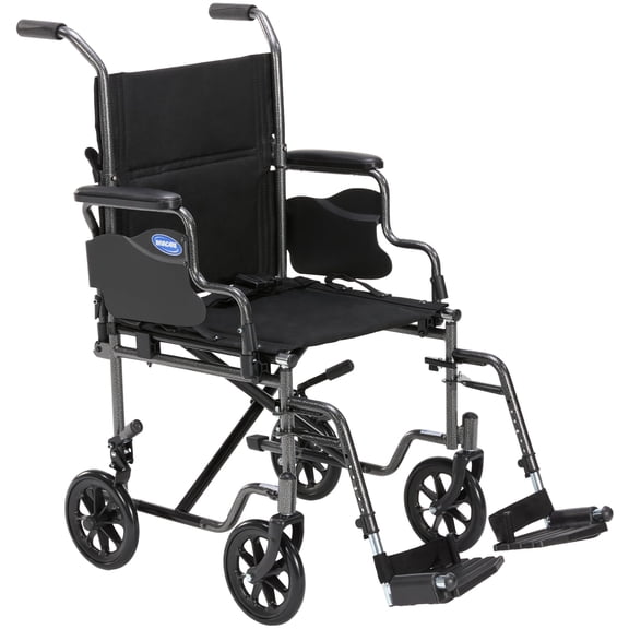 Invacare Transport Wheelchair w/19" Seat, Removable Arms, Lightweight Folding Chair, Seatbelt - Black