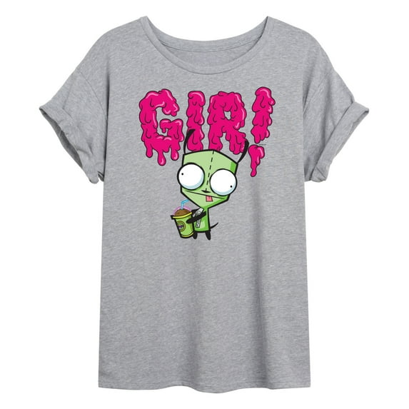 Invader ZIM - GIR Drinking and Sticking Tongue Out - Juniors Ideal Flowy Muscle T-Shirt