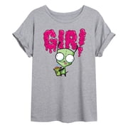 Invader ZIM - GIR Drinking and Sticking Tongue Out - Juniors Ideal Flowy Muscle T-Shirt