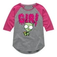 thumbnail image 1 of Invader ZIM - GIR Drinking and Sticking Tongue Out - Toddler And Youth Girls Raglan T-Shirt, 1 of 5