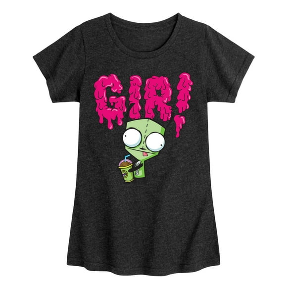 Invader ZIM - GIR Drinking and Sticking Tongue Out - Toddler And Youth Girls Short Sleeve Graphic T-Shirt