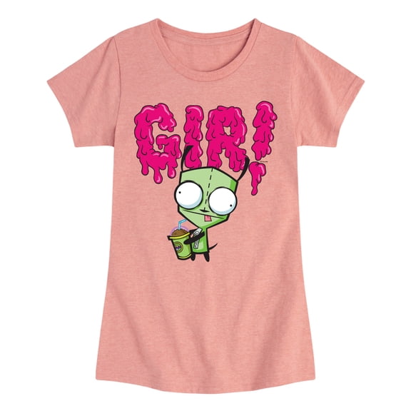 Invader ZIM - GIR Drinking and Sticking Tongue Out - Toddler And Youth Girls Short Sleeve Graphic T-Shirt