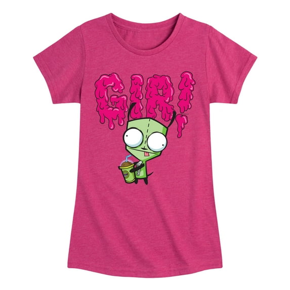Invader ZIM - GIR Drinking and Sticking Tongue Out - Toddler And Youth Girls Short Sleeve Graphic T-Shirt
