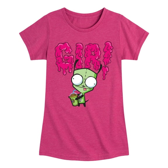 Invader ZIM - GIR Drinking and Sticking Tongue Out - Toddler And Youth Girls Short Sleeve Graphic T-Shirt