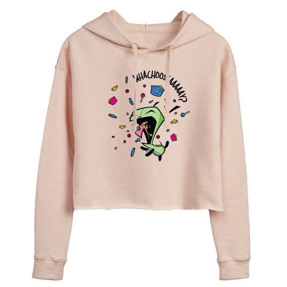 Invader ZIM - GIR Eating Candy - WHACHOOSAY - Juniors Cropped Pullover Hoodie