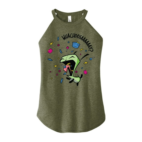 Invader ZIM - GIR Eating Candy - WHACHOOSAY - Juniors High Neck Tank Top