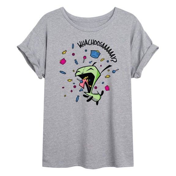 Invader ZIM - GIR Eating Candy - WHACHOOSAY - Juniors Ideal Flowy Muscle T-Shirt