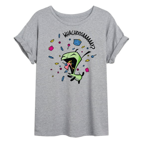 Invader ZIM - GIR Eating Candy - WHACHOOSAY - Juniors Ideal Flowy Muscle T-Shirt