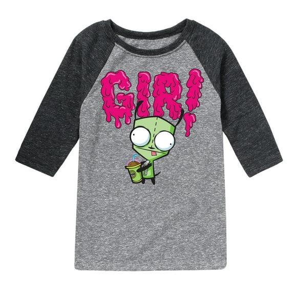 Invader ZIM - GIR Holding a Drink - GIR in Pink Slime - Toddler And Youth Raglan Graphic T-Shirt