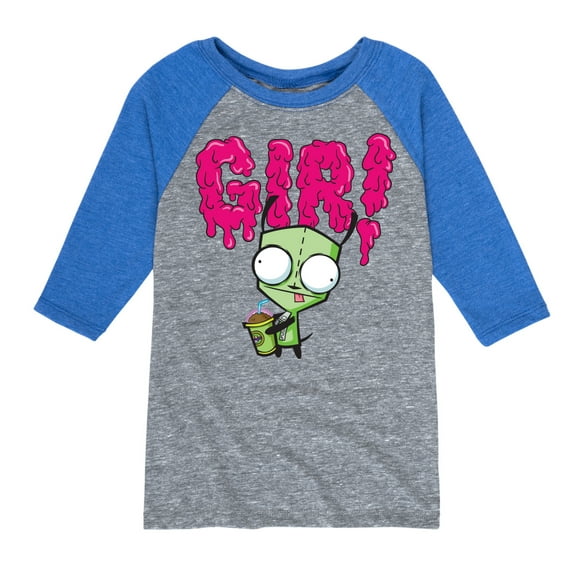 Invader ZIM - GIR Holding a Drink - GIR in Pink Slime - Toddler And Youth Raglan Graphic T-Shirt