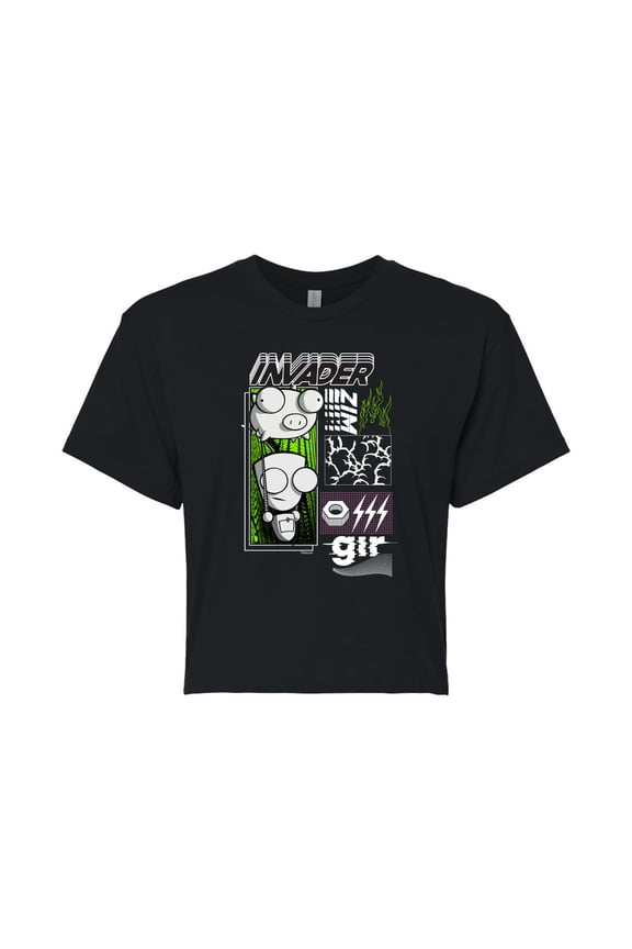 - GIR Holding a Pig in the Air - Juniors Cropped Cotton Blend T-Shirt