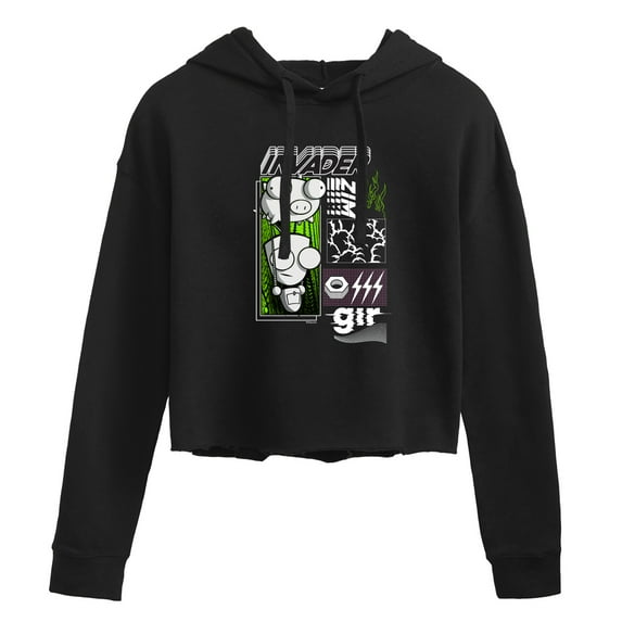 Invader ZIM - GIR Holding a Pig in the Air - Juniors Cropped Pullover Hoodie