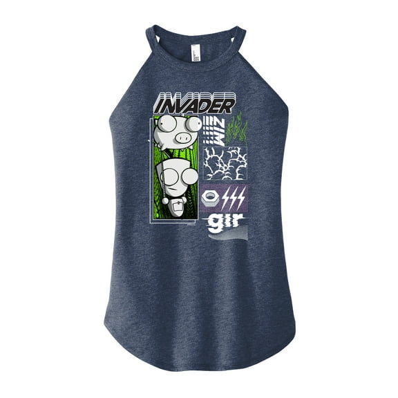 Invader ZIM - GIR Holding a Pig in the Air - Juniors High Neck Tank Top