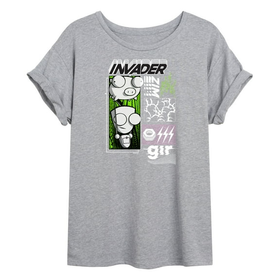 Invader ZIM - GIR Holding a Pig in the Air - Juniors Ideal Flowy Muscle T-Shirt