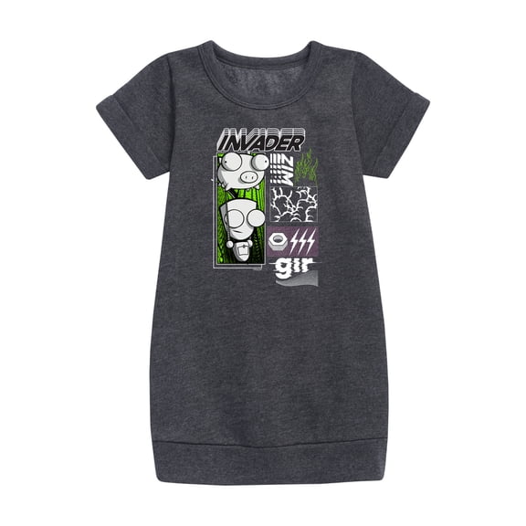 Invader ZIM - GIR Holding a Pig in the Air - Toddler And Youth Girls Fleece Dress