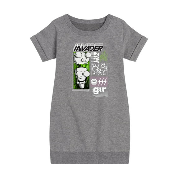 Invader ZIM - GIR Holding a Pig in the Air - Toddler And Youth Girls Fleece Dress