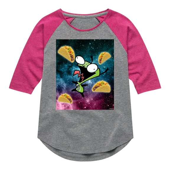 Invader ZIM - GIR Loves Tacos in Space - Toddler And Youth Girls Raglan Graphic T-Shirt