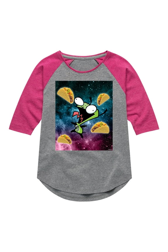 - GIR Loves Tacos in Space - Toddler And Youth Girls Raglan Graphic T-Shirt