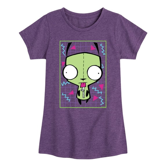 Invader ZIM - GIR Sticking Tongue Out - Retro Style Grid - Toddler And Youth Girls Short Sleeve Graphic T-Shirt