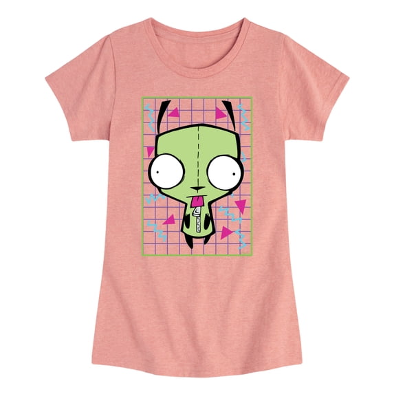 Invader ZIM - GIR Sticking Tongue Out - Retro Style Grid - Toddler And Youth Girls Short Sleeve Graphic T-Shirt