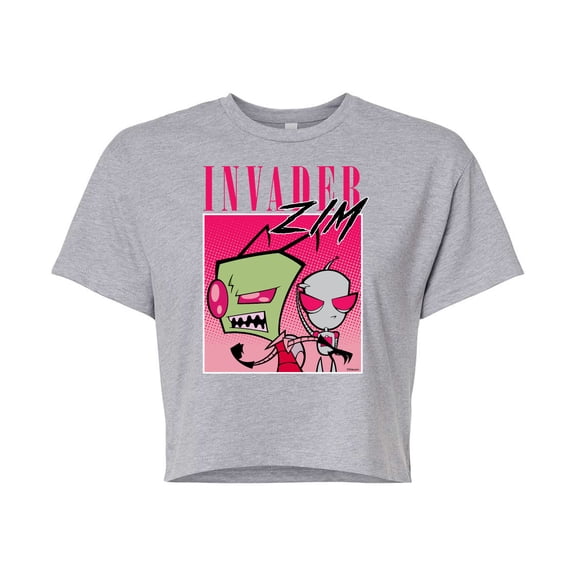 Invader ZIM - GIR and ZIM - Retro Style - Juniors Cropped Cotton Blend T-Shirt
