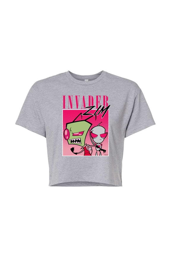 - GIR and ZIM - Retro Style - Juniors Cropped Cotton Blend T-Shirt