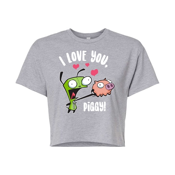 Invader ZIM - I Love You Piggy - Juniors Cropped Cotton Blend T-Shirt