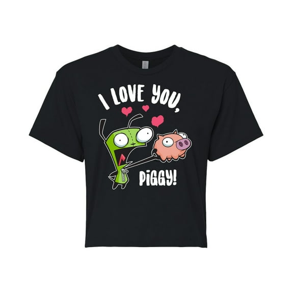 Invader ZIM - I Love You Piggy - Juniors Cropped Cotton Blend T-Shirt