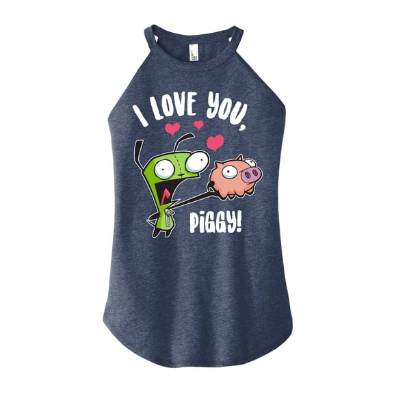Invader ZIM - I Love You Piggy - Valentine's Day - Juniors High Neck Tank Top