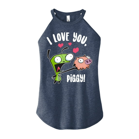 Invader ZIM - I Love You Piggy - Valentine's Day - Juniors High Neck Tank Top