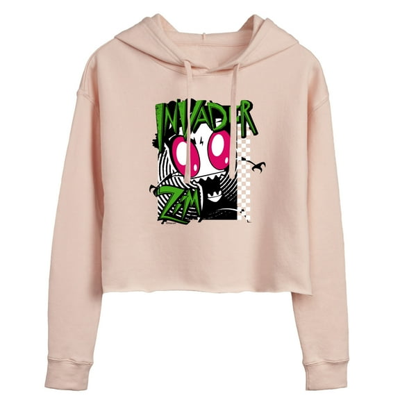 Invader ZIM - ZIM Angry - Retro Checkered Board - Juniors Cropped Pullover Hoodie