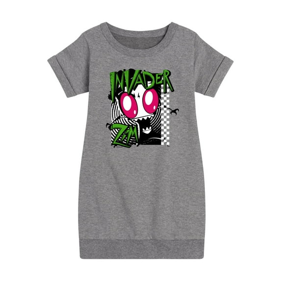 Invader ZIM - ZIM Angry - Retro Checkered Board - Toddler And Youth Girls Fleece Dress