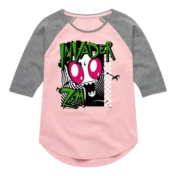 Invader ZIM - ZIM Angry - Retro Checkered Board - Toddler And Youth Girls Raglan Graphic T-Shirt