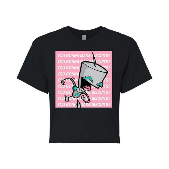 Invader ZIM - ZIM Happily Sticking His Tongue Out - You Gonna Make Biscuits - Juniors Cropped Cotton Blend T-Shirt