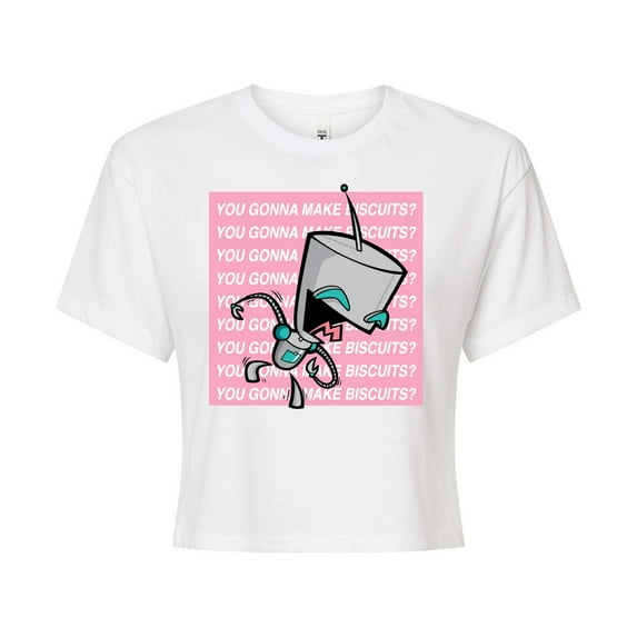 Invader ZIM - ZIM Happily Sticking His Tongue Out - You Gonna Make Biscuits - Juniors Cropped Cotton Blend T-Shirt