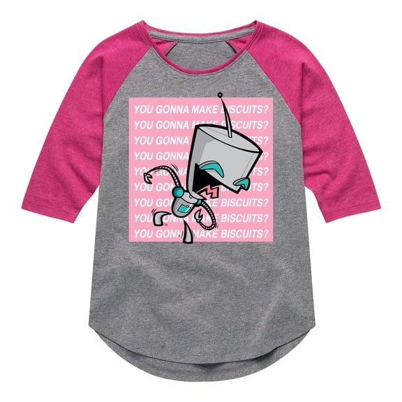 Invader ZIM - ZIM Happily Sticking His Tongue Out - You Gonna Make Biscuits - Toddler And Youth Girls Raglan Graphic T-Shirt