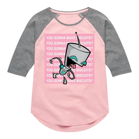 Invader ZIM - ZIM Happily Sticking His Tongue Out - You Gonna Make Biscuits - Toddler And Youth Girls Raglan Graphic T-Shirt
