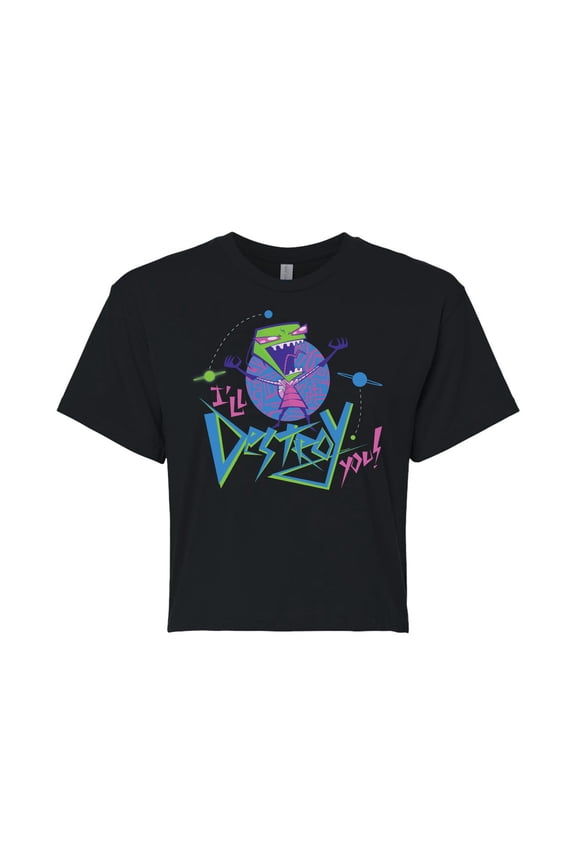 - ZIM Screaming I'll Destroy You - Retro Style - Juniors Cropped Cotton Blend T-Shirt