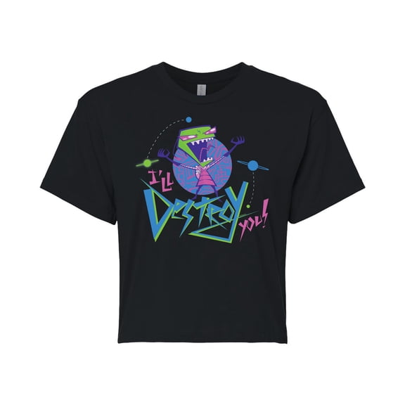 Invader ZIM - ZIM Screaming I'll Destroy You - Retro Style - Juniors Cropped Cotton Blend T-Shirt