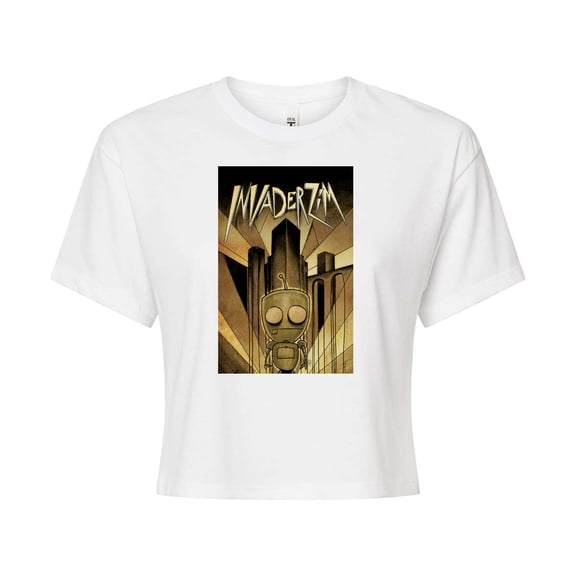 Invader ZIM - ZIM in Golden Metropolis - Juniors Cropped Cotton Blend T-Shirt