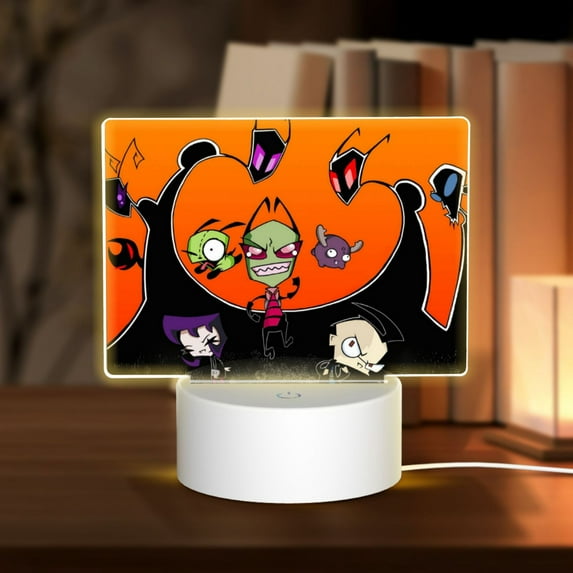 Invader Zim Acrylic Night Light Adjustable 3 Light Modes USB Cable Lamp Light Display Base Rectangular LED Light For Bookshelves Desk Bedside Tables Bedroom Child Room