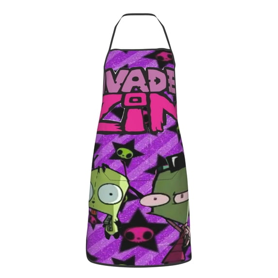 Invader Zim Adjustable Bib Aprons, Waterdrop Resistant Apron with 2 Pockets for Kitchen Cooking Restaurant BBQ Painting Crafting