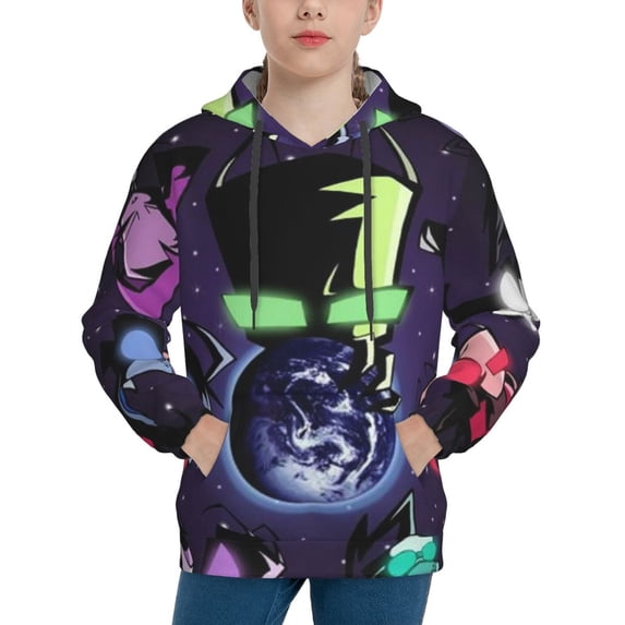 Invader Zim Alien Gir Youth Sweatshirt Hoodies Pullover 3D Print Novelty Hooded Hoody Clothes For Boys Girls Teen Clothing