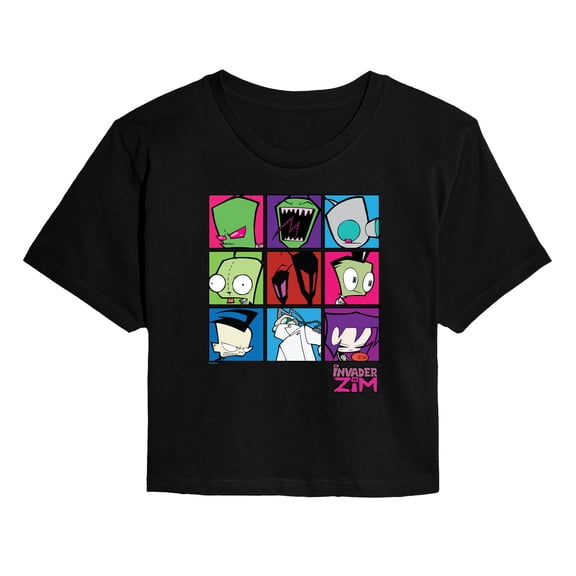 Invader Zim - Boxed Invader Gir - Juniors Cropped Short Sleeve Graphic T-Shirt