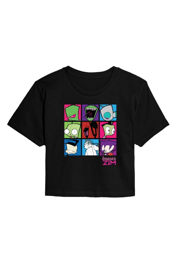 - Boxed Invader Gir - Juniors Cropped Short Sleeve Graphic T-Shirt