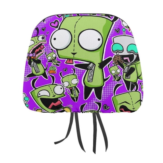 Invader Zim Car Headrest Cover 2 Pcs Vehicles Seat Pillow Cover Protector Accessories Decor Auto Front/Rear Seats Head Rest Cover 2 Pcs Universal Fit Most Cars Sedan SUV Van