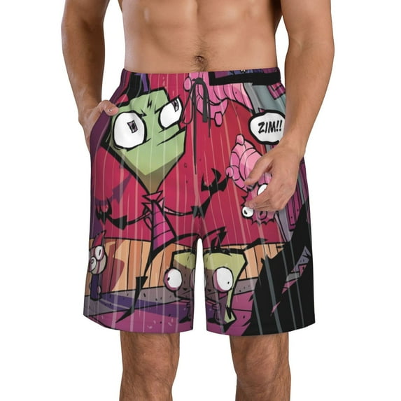 Invader Zim Comedy Men's Beach Shorts Swim Trunks Casual Quick Dry Board Shorts Swimwear with Mesh Lined and Pockets