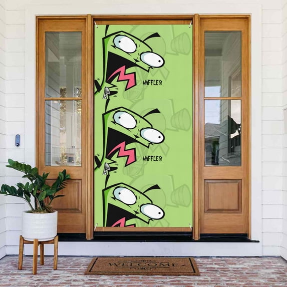Invader Zim Door Cover Decorated Banner Tapestry Home Decoration Holiday Party Supplies Door Banner Porch Sign Banner 72.8 x 35.4 Inch